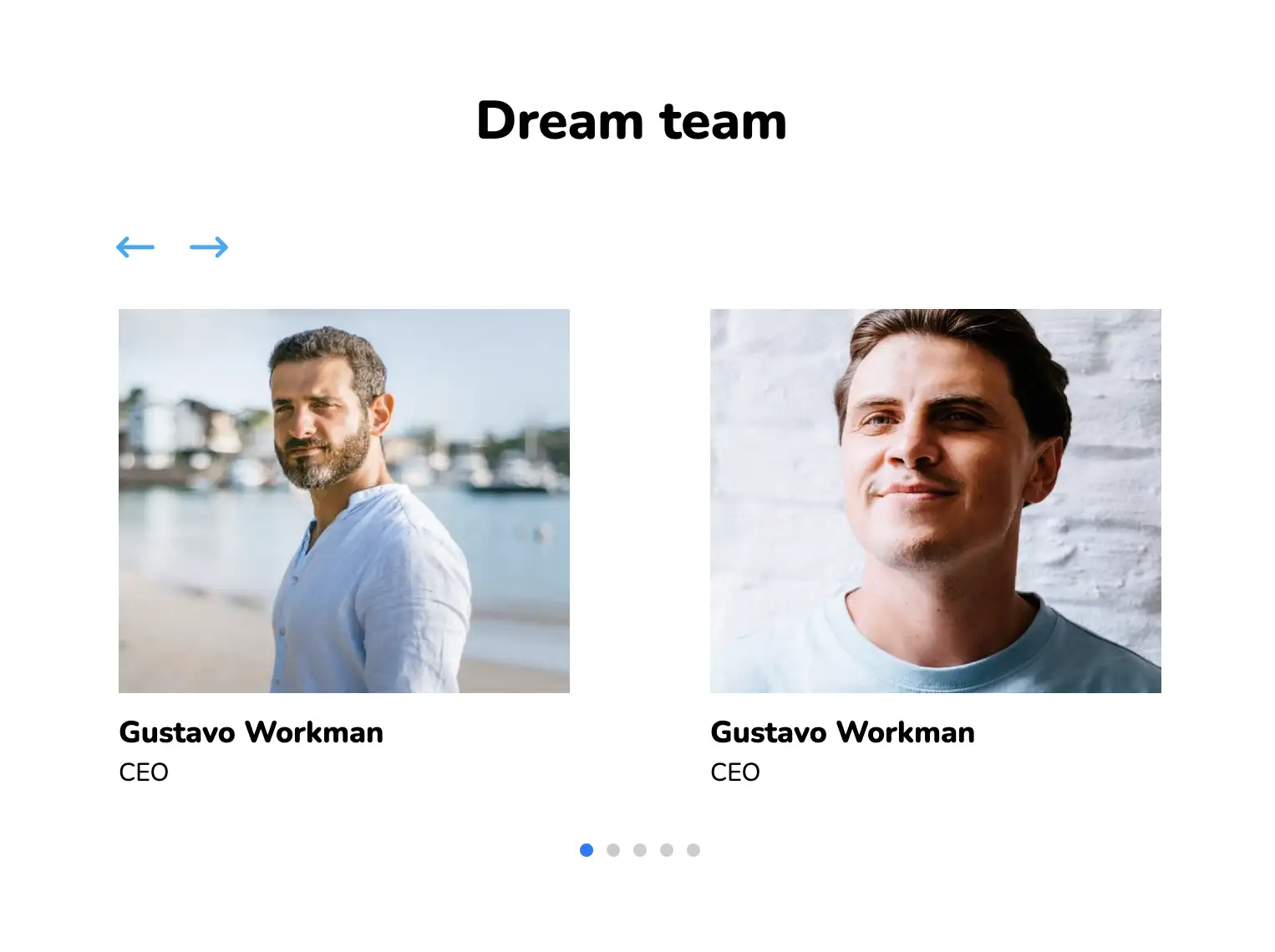 Team section for website: Sliding team page tab example